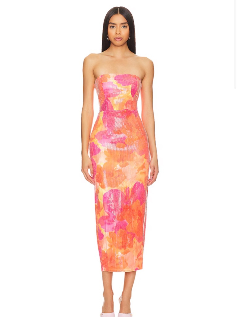 Runaway The Label Oralie Midi Dress in Orange Floral